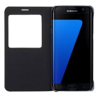 Samsung Galaxy S7 Edge Case Handytasche Ledertasche mit ID Fenster Schwarz