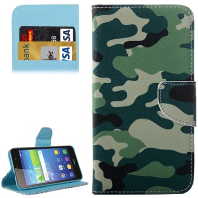 Huawei Y6 Handytasche Ledertasche Kartenslot Standfunktion Camouflage Motiv