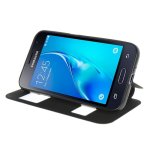 Samsung Galaxy J1 (2016) Case Handytasche mit ID Fenster & Standfunktion schwarz