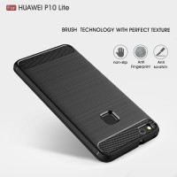 Huawei P10 Lite Cover Schutzhülle TPU Silikon Textur/Carbon Design Schwarz