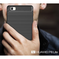 Huawei P8 Lite Cover Schutzhülle TPU Silikon Textur/Carbon Design Schwarz