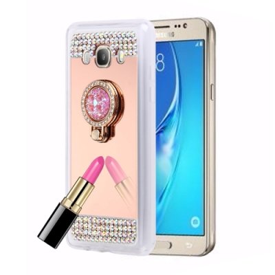 Samsung Galaxy J7 (2016) Cover Schutzhülle Spiegeleffekt Glasperlen Rose/Gold