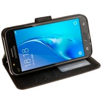 Samsung Galaxy J7 (2016) Handytasche Ledertasche Kartenslot Standfunktion Schwarz