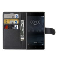 Nokia 3 Case Handytasche Ledertasche Standfunktion Kartenslot Schwarz