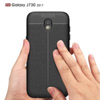 Samsung Galaxy J7 (2017) Cover Schutzhülle TPU Silikon Leder Design Schwarz