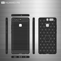 Huawei P9 Cover Schutzhülle TPU Silikon Textur/Carbon Design Schwarz