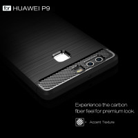Huawei P9 Cover Schutzhülle TPU Silikon Textur/Carbon Design Schwarz