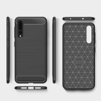 Huawei P20 Pro Cover Schutzhülle TPU Silikon Textur/Carbon Design Schwarz