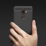 Nokia 7 Plus Cover Schutzhülle TPU Silikon Textur/Carbon Design Schwarz