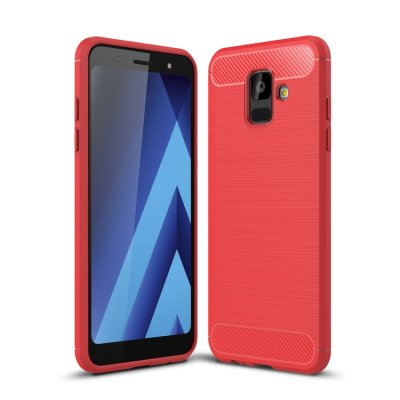 Samsung Galaxy A6 (2018) Cover Schutzhülle TPU Silikon Textur/Carbon Design Rot