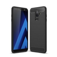 Samsung Galaxy A6+ (2018) Schutzhülle TPU Silikon Textur/Carbon Design Schwarz