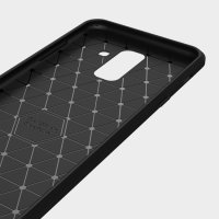 Samsung Galaxy A6+ (2018) Schutzhülle TPU Silikon Textur/Carbon Design Schwarz
