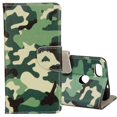 Huawei P Smart Handytasche Ledertasche Standfunktion Camouflage Motiv