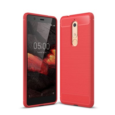 Nokia 5.1 Cover Schutzhülle TPU Silikon Textur/Carbon Design Rot