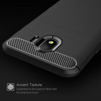 Samsung Galaxy J4 (2018) Schutzhülle TPU Silikon Textur/Carbon Design Schwarz
