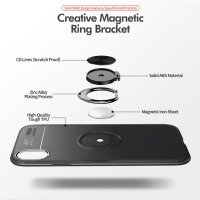 iPhone XR Cover Schutzhülle TPU Silikon Metall Haltering Standfunktion Blau