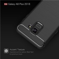 Samsung Galaxy A8+ (2018) Schutzhülle TPU Silikon Textur/Carbon Design Schwarz
