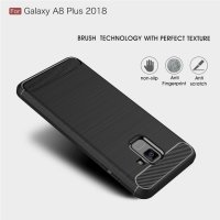 Samsung Galaxy A8+ (2018) Schutzhülle TPU Silikon Textur/Carbon Design Schwarz