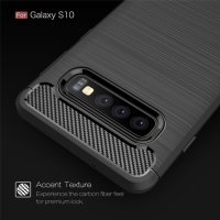 Samsung Galaxy S10 Schutzhülle TPU Silikon Textur/Carbon Design Schwarz