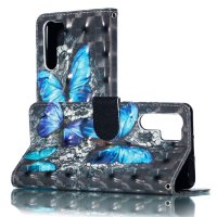 Huawei P30 Pro Handytasche Ledertasche Fotofach 3D Schmetterling Motiv Blau