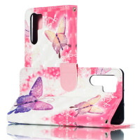 Huawei P30 Pro Handytasche Ledertasche Fotofach 3D Schmetterling Motiv Pink