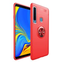 Samsung Galaxy A9 (2018) Schutzhülle Silikon Metallring Standfunktion Rot