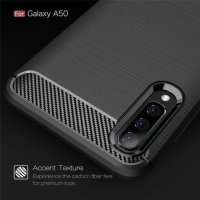 Samsung Galaxy A50 Cover Schutzhülle TPU Silikon Textur/Carbon Design Schwarz