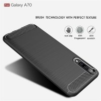 Samsung Galaxy A70 Cover Schutzhülle TPU Silikon Textur/Carbon Design Schwarz