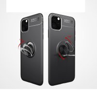 iPhone 11 Cover Schutzhülle TPU Silikon Metall Haltering Standfunktion Schwarz