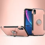 iPhone XR Cover Schutzhülle TPU Silikon Metall Ring Standfunktion Rose Gold