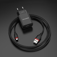 Power USB Netzteil 2,1A Netzladegerät Adapter Micro USB Daten-Ladekabel Schwarz