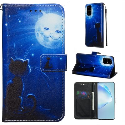 Samsung Galaxy S20+ Case Handytasche Ledertasche Standfunktion Katzen/Mond Motiv