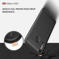 Samsung Galaxy A20s Cover Schutzhülle TPU Silikon Textur/Carbon Design Schwarz
