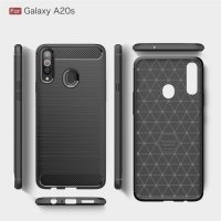 Samsung Galaxy A20s Cover Schutzhülle TPU Silikon Textur/Carbon Design Schwarz