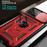 iPhone 13 Cover Schutzhülle TPU/PC Kombi Metallring Standfunktion Rot