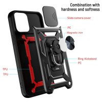 iPhone 13 Pro Max Cover Schutzh&uuml;lle TPU/PC Kombi Metal Ring Standfunktion