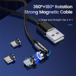 3 in 1 Ladekabel magnetisch 360° drehbar 2,1A 8Pin+Type-C+Micro USB 1m (Schwarz)