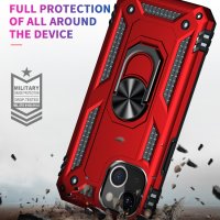 iPhone 14 Cover Schutzhülle TPU/PC Kombi Metallring Standfunktion Rot