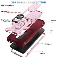 Samsung Galaxy S22 Schutzhülle TPU/PC Kombi Metallring Schubfenster Rosa/Rot