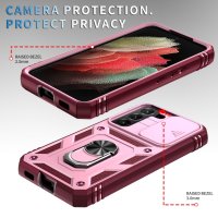 Samsung Galaxy S22 Schutzhülle TPU/PC Kombi Metallring Schubfenster Rosa/Rot