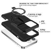 iPhone 15 Pro Schutzhülle Magsafe Holder Standfunktion Schubfenster Schwarz