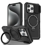 iPhone 15 Pro Schutzhülle Magsafe Holder Standfunktion Schubfenster Schwarz