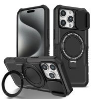 iPhone 15 Pro Max Schutzhülle Magsafe Holder Standfunktion Schubfenster Schwarz