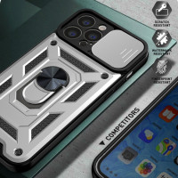 iPhone 14 Pro Max Cover Schutzhülle TPU-PC Kombi Metal Ring Standfunktion Silber