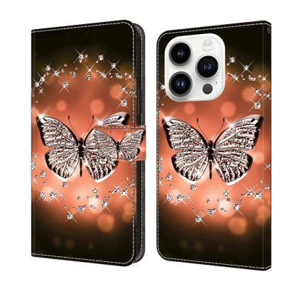 iPhone 15 Pro Case Handytasche Ledertasche Kartenslot Schmetterling Motiv