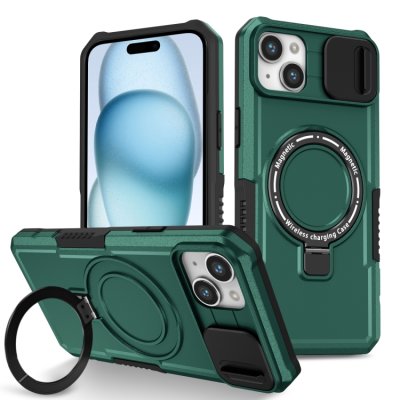 iPhone 15 Schutzhülle Magsafe Holder Standfunktion Schubfenster Grün