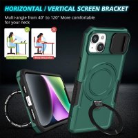 iPhone 15 Plus Schutzhülle Magsafe Holder Standfunktion Schubfenster Grün