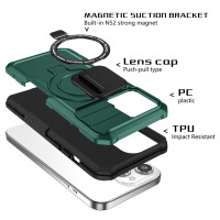 iPhone 15 Pro Schutzhülle Magsafe Holder Standfunktion Schubfenster Grün