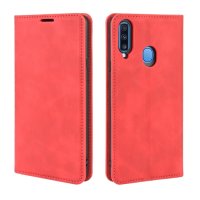 Samsung Galaxy A20s Case Handytasche Ledertasche Standfunktion Retro Rot
