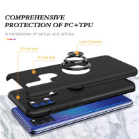 Samsung Galaxy A21s Schutzhülle TPU/PC Kombi Metallring Standfunktion Schwarz